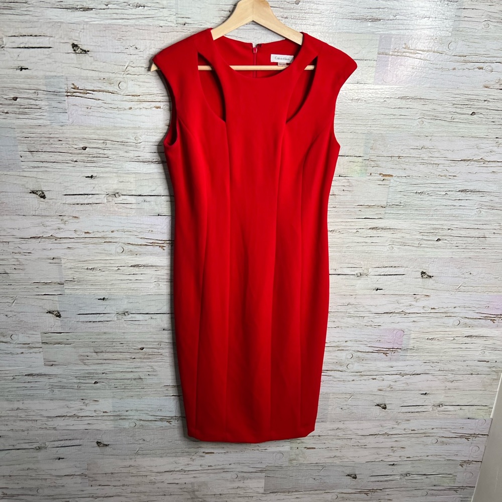Calvin Klein red shift dress cap sleeve holiday dress